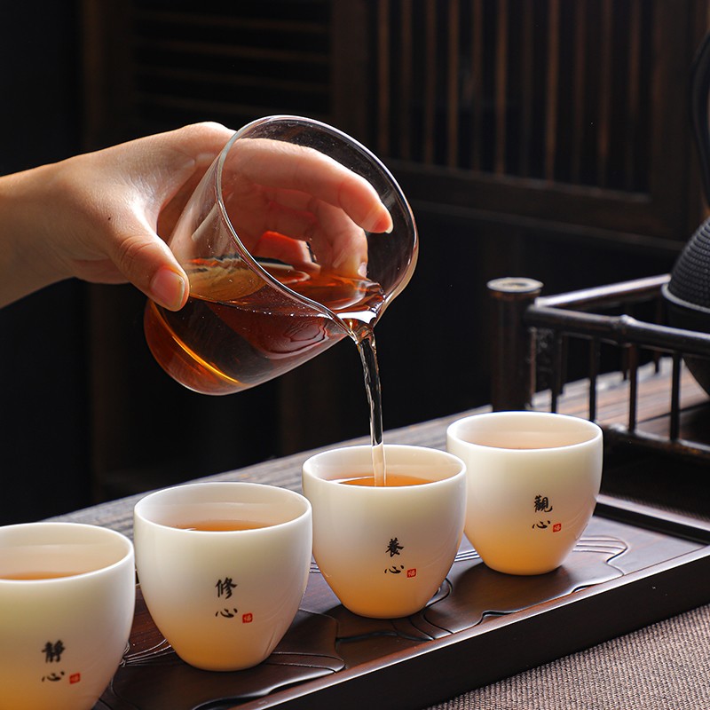 温瓷小瓷杯羊脂玉白瓷功夫茶杯礼茶具禅语杯品茗杯