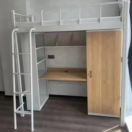 现代加厚铁艺床高架床上床下桌公寓床学生宿舍上下铺床架