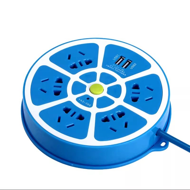 多功能圆形插座面板圆孔插板带线扦座圆盘接线板多孔魔方多用排插