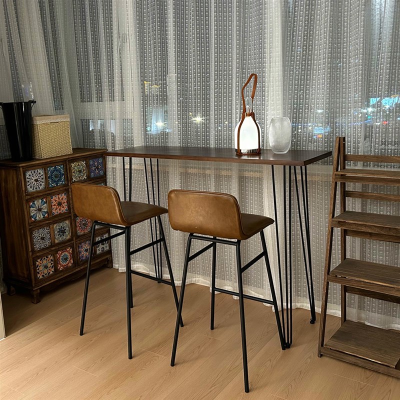 实木吧台桌家用阳台靠墙长条窄桌子商用酒吧台高脚桌定制桌椅