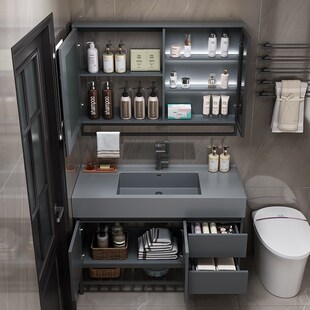 防水微晶石一体盆浴室柜洗手洗脸盆柜洗漱台小户型新款