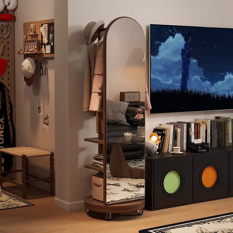 实木全身镜落地镜家用卧室可旋转移动试衣镜子带挂衣架一体穿衣镜