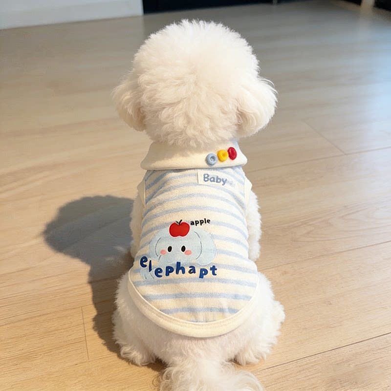狗狗衣服春夏薄款可爱条纹翻领T恤中小型犬泰迪比熊卡通印花背心