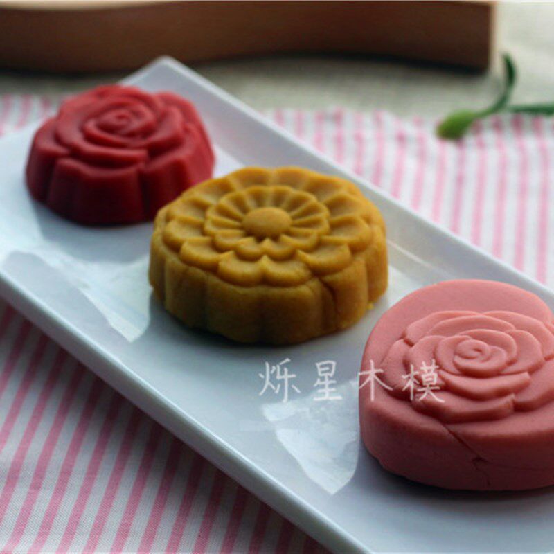 新款包邮立体玫瑰花手工面食糕点馒头绿豆南瓜饼冰皮月饼模具木质