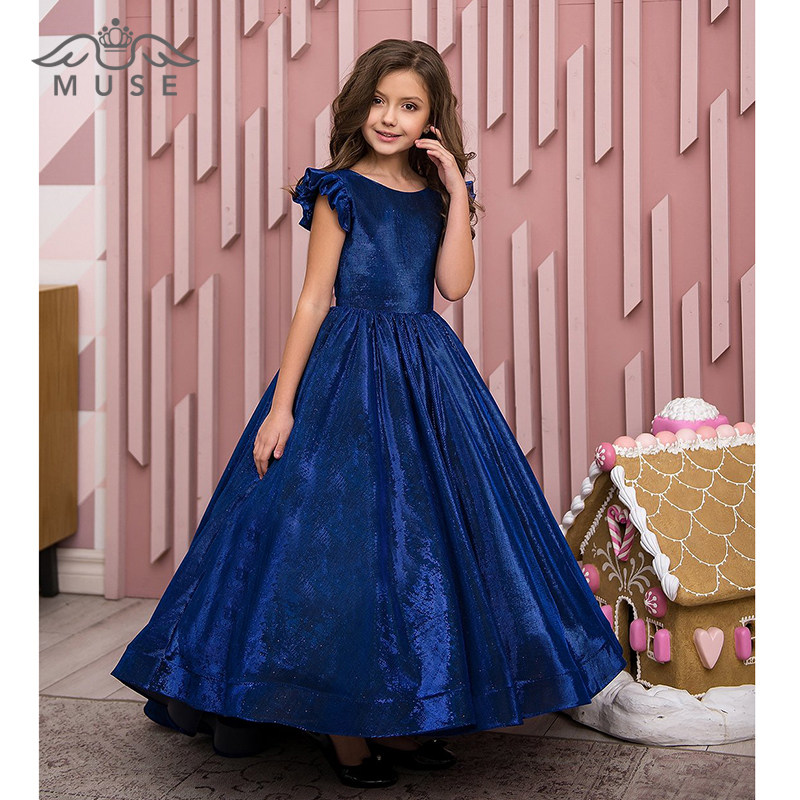 2021新钢琴演出晚礼服女童主持人礼服洋气10岁女孩生日宴礼服蓝色