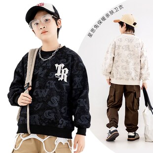 星思兔童装春秋装男童卫衣2025新款中大童长袖套头衫男孩休闲上衣