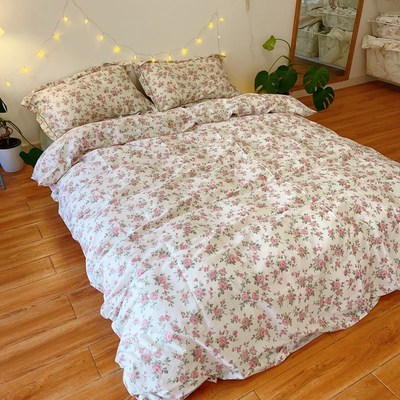 棠梨叶落 春夏蔷薇碎花纯棉四件套清新床品双人被套1.8/2米床笠款