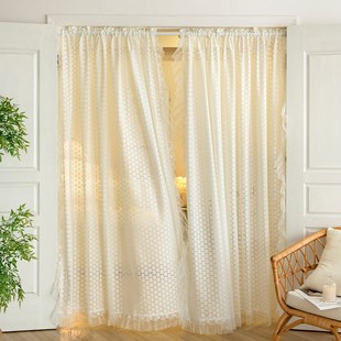 透光不透人法式蕾丝纱帘窗帘免打孔魔术贴卧室飘窗高级感隔断门帘