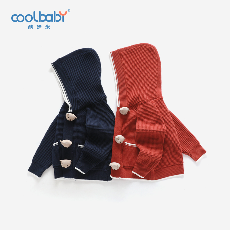 女童洋气秋季外套女孩可爱连帽针织衫儿童毛衣开衫宝宝外套上衣男