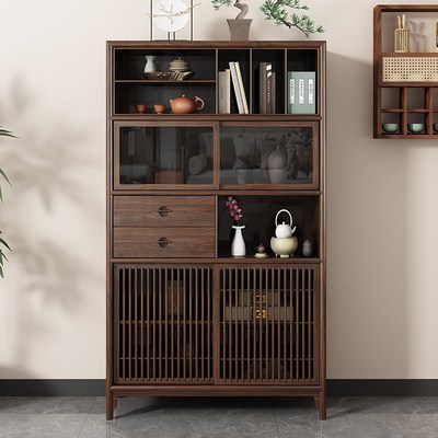 新中式乌金木茶室边柜多宝阁置物架博古架展示柜收纳实木茶叶角柜