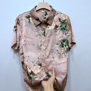 妈妈夏装2023新款真丝衬衣中老年女装夏天洋气短袖衬衫奶奶上衣服