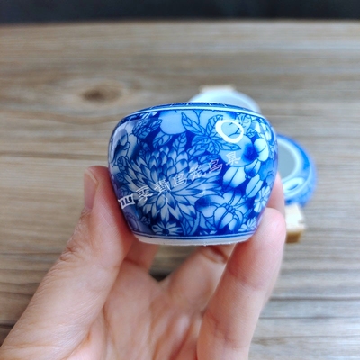 景德镇精品颠颏百灵芙蓉鸟食罐鸟杯鸟碗万花青花瓷三件套鸟用品