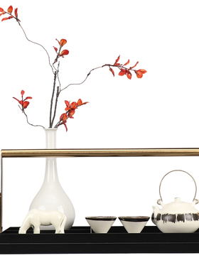 新中式创意托盘花瓶组合套装摆件样板房售楼处飘窗茶几茶室装饰品