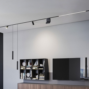 无主灯客厅照明磁吸轨道灯嵌入式无边框明装磁吸别墅酒店线性射灯