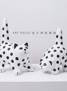 北欧风格波点猫咪陶瓷摆件客厅电视柜儿童书柜样板间玄关卡通装饰