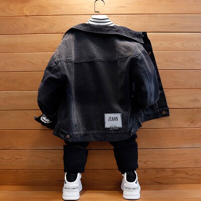 男童加绒牛仔外套中大童秋冬加厚牛仔衣儿童黑色牛仔服外穿童装潮