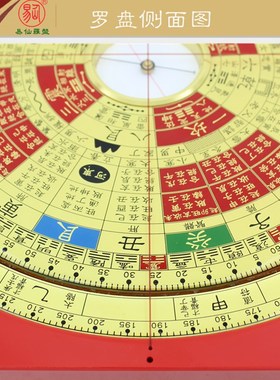 易仙强磁针8寸6三易连山罗盘 双层旋转周易归藏易红色 盘中式摆件