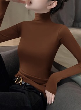 2024新款秋冬烟灰色针织螺纹高级感高领打底衫内搭长袖T恤女上衣