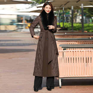 长版羽绒服女2023年冬新款修身时尚黑色长版大衣过膝羽绒棉服外套