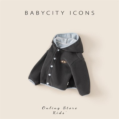 贝贝城男童外套春季新款儿童加绒摇粒绒连帽上衣洋气女宝毛毛秋装