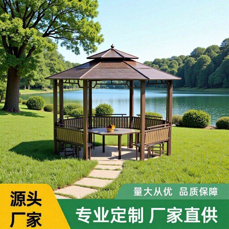 户外凉亭别墅庭院花园六角八角亭遮阳棚雨棚镀锌板顶凉亭休闲凉棚