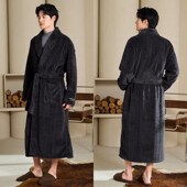加绒加厚浴袍保暖法兰绒睡衣家居服 冬款 轩靓珊瑚绒睡袍男士 秋冬季