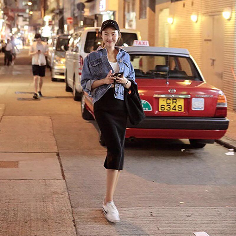 韩国新款春夏港味后开叉包臀半身裙黑色一步裙女高腰显瘦中长裙子