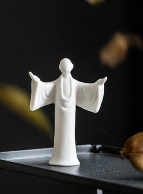 新中式禅意陶瓷无相人物装饰品小摆件茶桌创意桌面搭配白瓷小配件