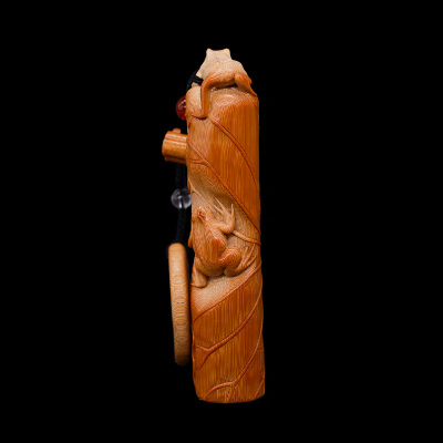 精品竹雕张念超纯手工雕刻实心竹一品青莲手把件天然玉竹把件文玩