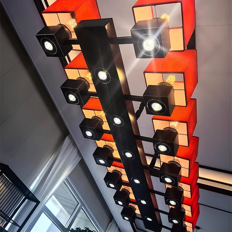 设计师水晶吊灯长方形排状会议茶室餐厅灯带射灯酒店前台接待吊灯