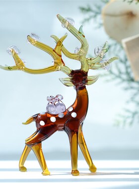 淄博琉璃手工艺品招财梅花鹿桌面摆件一路有钱家居办公书桌装饰品