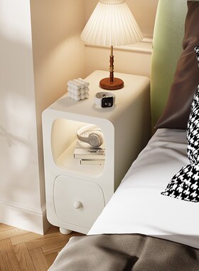 奶油风床头柜2024新款小型迷你卧室床边窄夹缝柜25cm30公分窄边柜