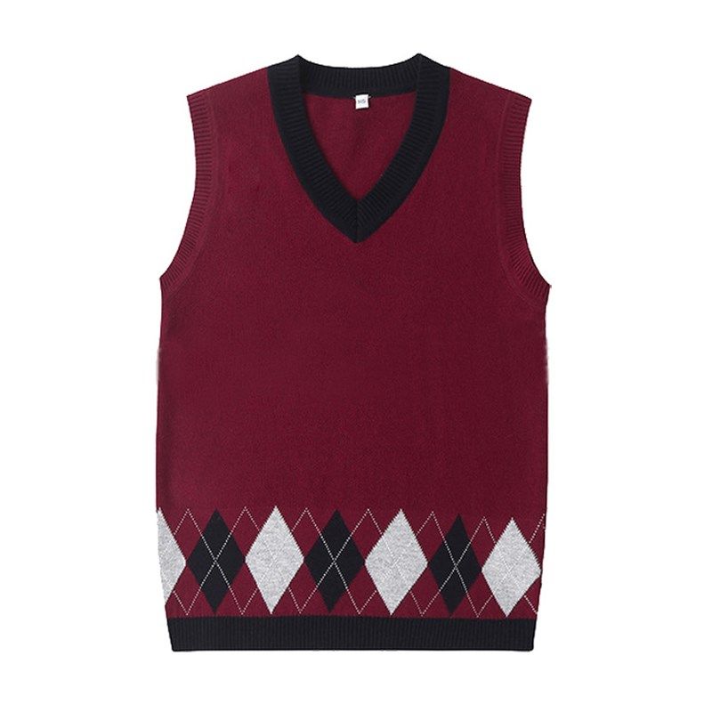 秋冬季男童针织毛线背心英伦学院中小学生校服V领 儿童套装毛衣马