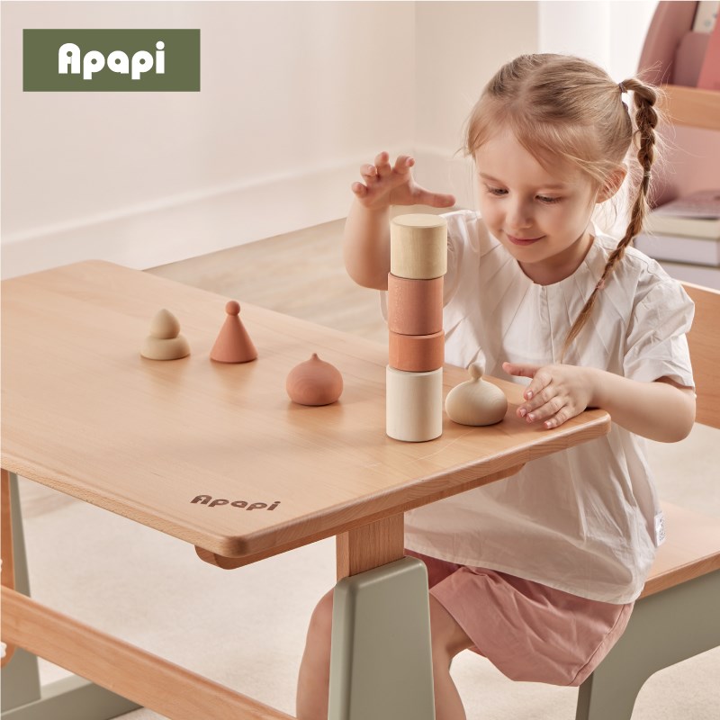 Apapi实木儿童学习桌小学生书桌可升降桌子写字桌家用课桌椅套装