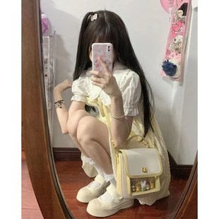 女童套装裙子2023新款儿童甜美蝴蝶结背带连衣裙中大童娃娃领夏装