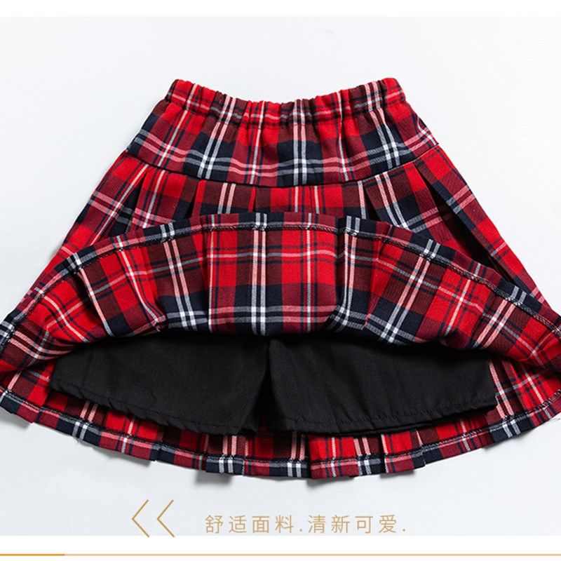 女童学院风百褶裙儿童红色格子半身裙中大童演出小学生校服短裙子