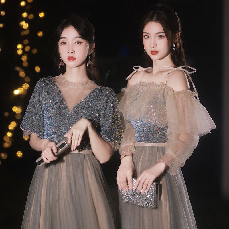 伴娘服女2024新款秋冬显瘦晚礼服小众高级感姐妹服伴娘团裙小个子