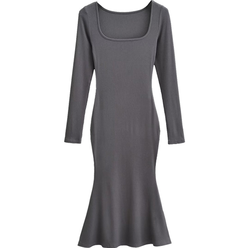 棉洋秋新款长袖方领气质包臀连衣裙小个子复古打底弹力鱼尾裙长款,女装/女士精品,连衣裙,淘宝优惠券,粉丝福利购,淘宝优惠卷