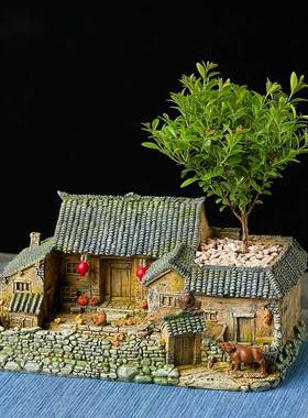 豆磨家中式古建筑摆件古风盆景小房子客厅家居装饰品禅意茶几