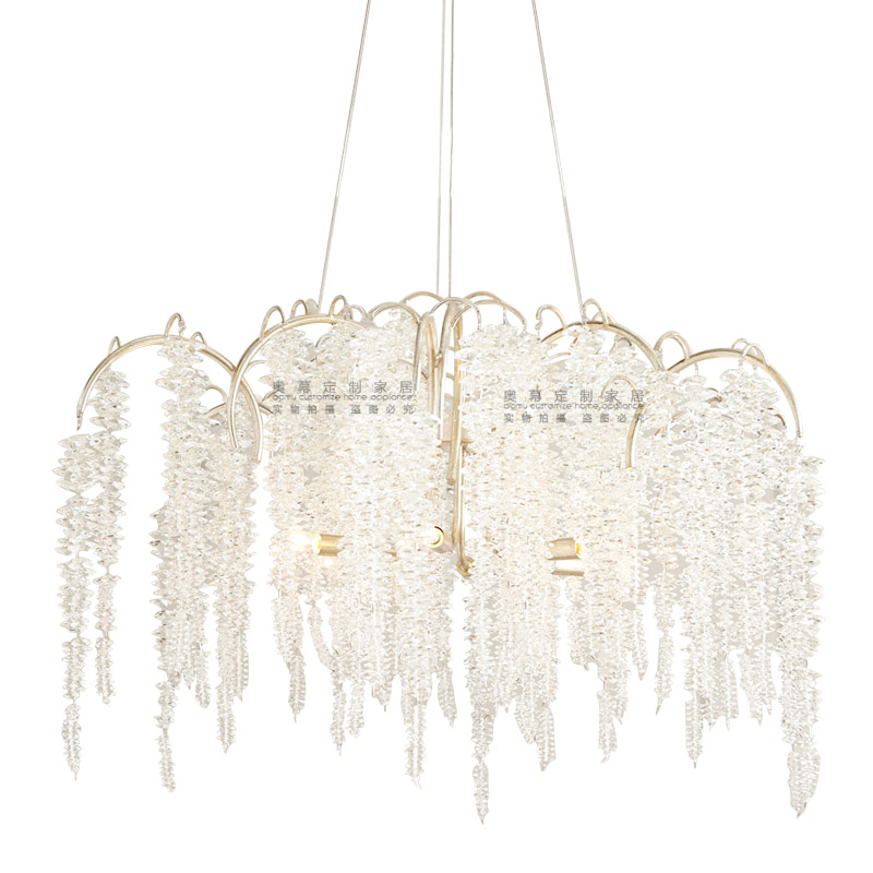 圆形美式创意简约客厅灯个性法式香槟色黄铜餐厅卧室水晶流苏吊灯