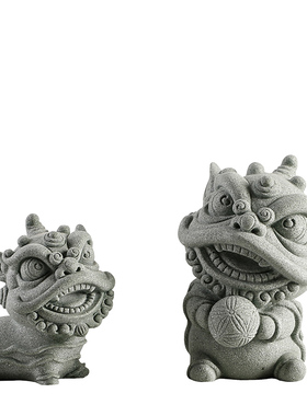 青砂石招财舞狮桌面电视柜装饰摆件创意中式麒麟鱼缸沉水造景摆设