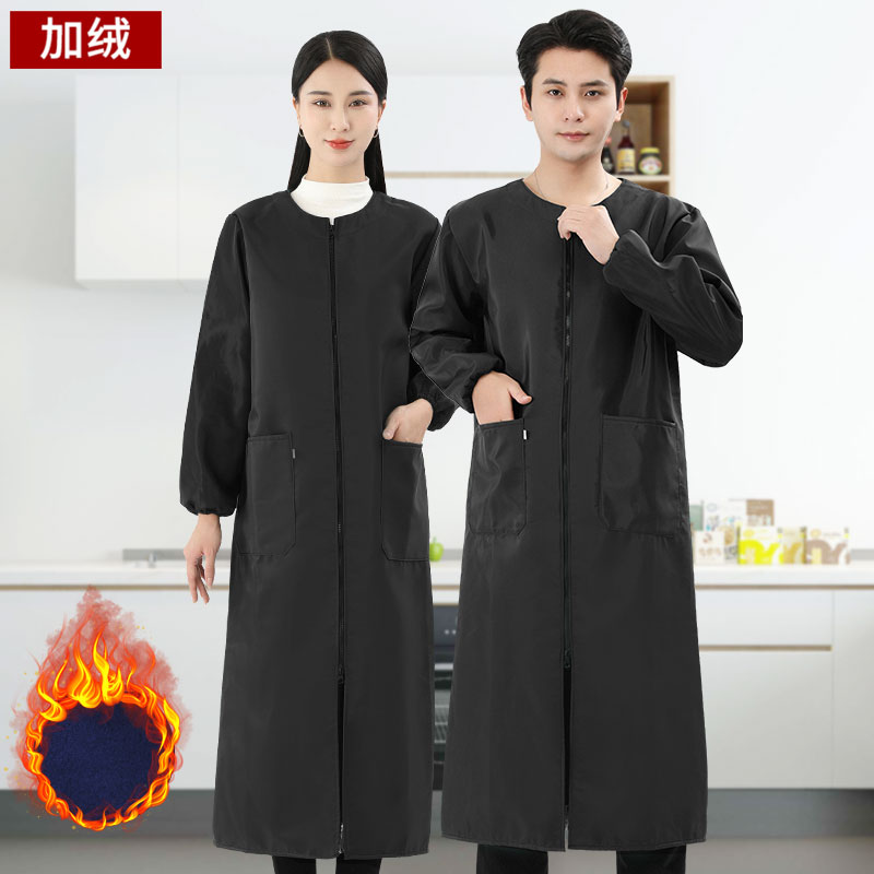加长特长无帽拉链成人罩衣男女士加绒加厚防水耐脏工作服长袖围裙