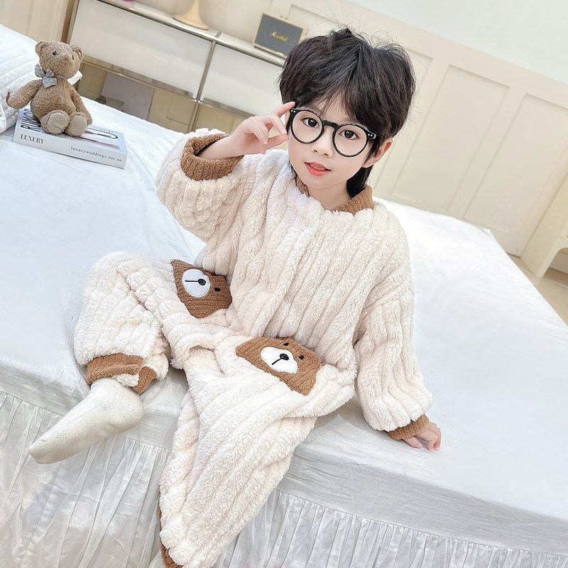 儿童法兰绒睡衣男童连体衣宝宝冬季防着凉小孩双层加厚珊瑚绒睡袋