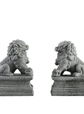 新中式石狮子清水混凝土装饰摆件中国风桌面创意鱼缸盆景造景摆设