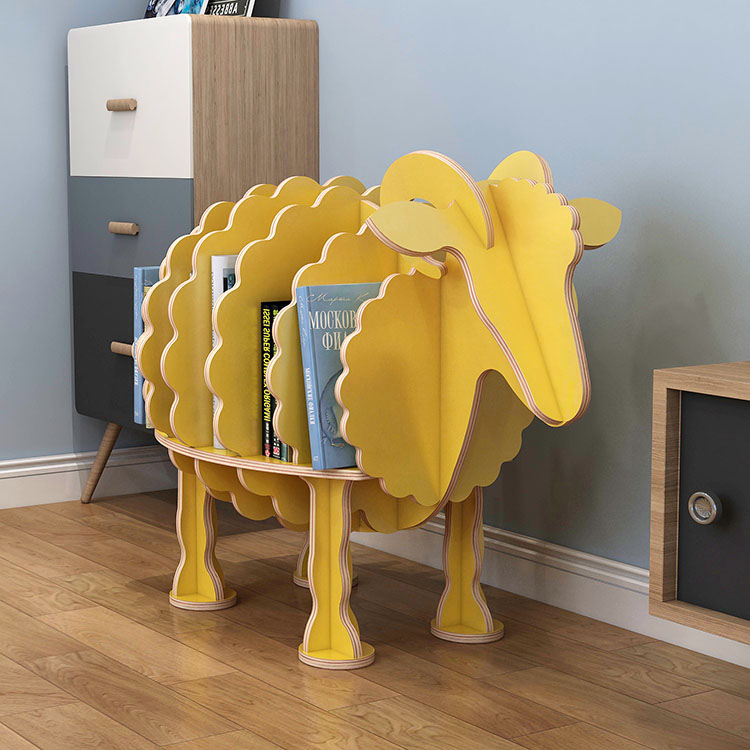 简易儿童书房实木办公室动物造型创意学生桌上书架绵羊落地置物架