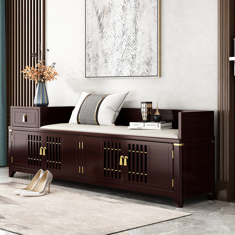 换鞋凳家用门口穿鞋凳进门凳实木鞋柜凳多功能长条凳新中式储物凳