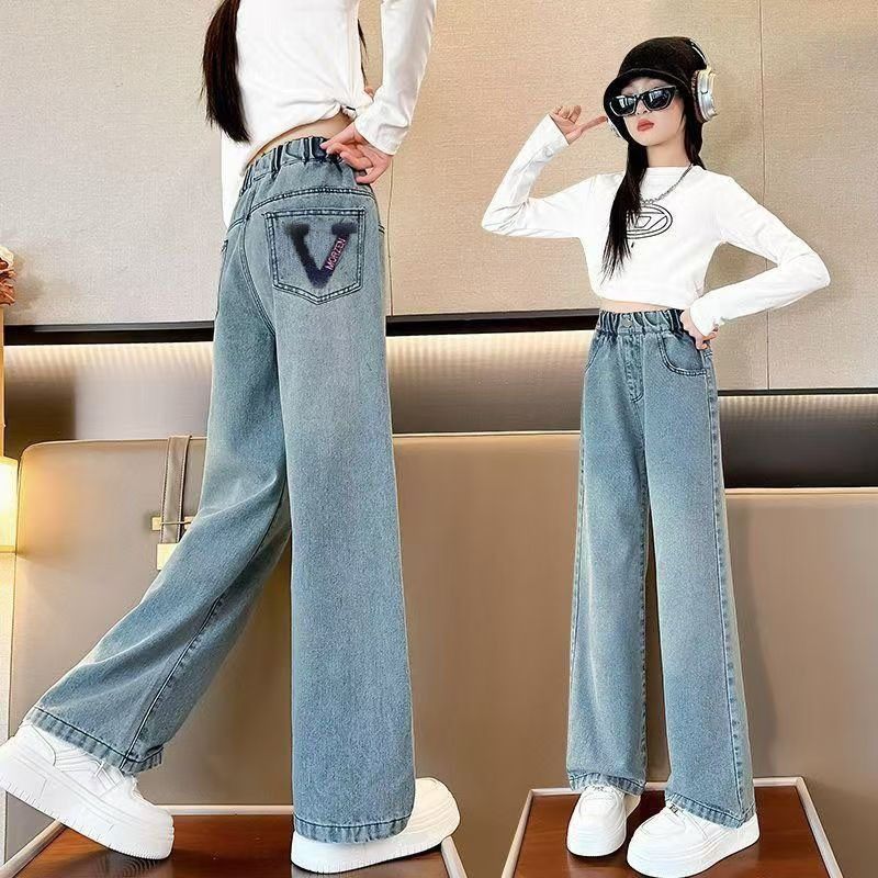 女童裤子春秋外穿2025新款中大童休闲直筒牛仔季秋冬儿童阔腿裤,童装/婴儿装/亲子装,儿童牛仔裤,淘宝优惠券,粉丝福利购,淘宝优惠卷