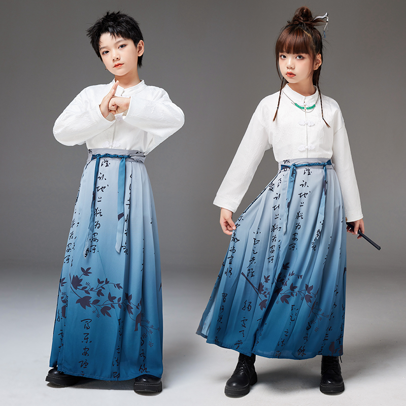 儿童中国风表演服装女童马面裙元旦古典舞合唱演出服汉服男童古装