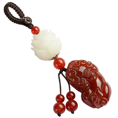 玛瑙玉石招财貔貅钥匙扣汽车高档钥匙男士挂件情侣简约创意精致女