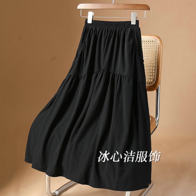 夏季口袋绿色半身裙女2025新款春秋小个子白色裙子长裙半裙夏季